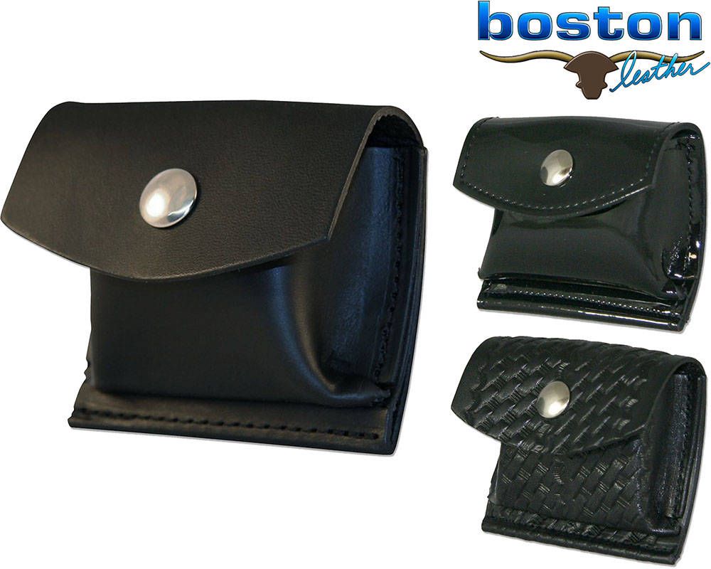 Boston Leather 5640-3-B Basketweave Black Rubber Glove CPR Shield Pouch 
