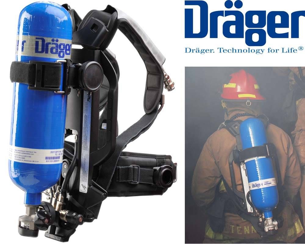 Drager PSS7000 sentinel 4500psi SCBA pack frame harness with PASS HUD Mask 