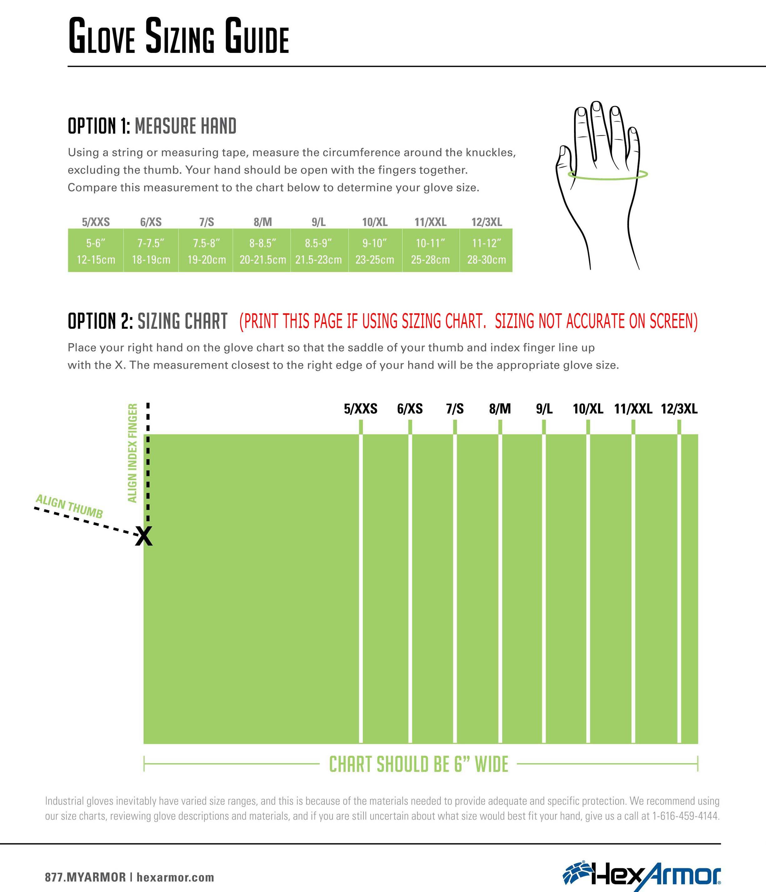 Dragon Fire Glove Size Chart