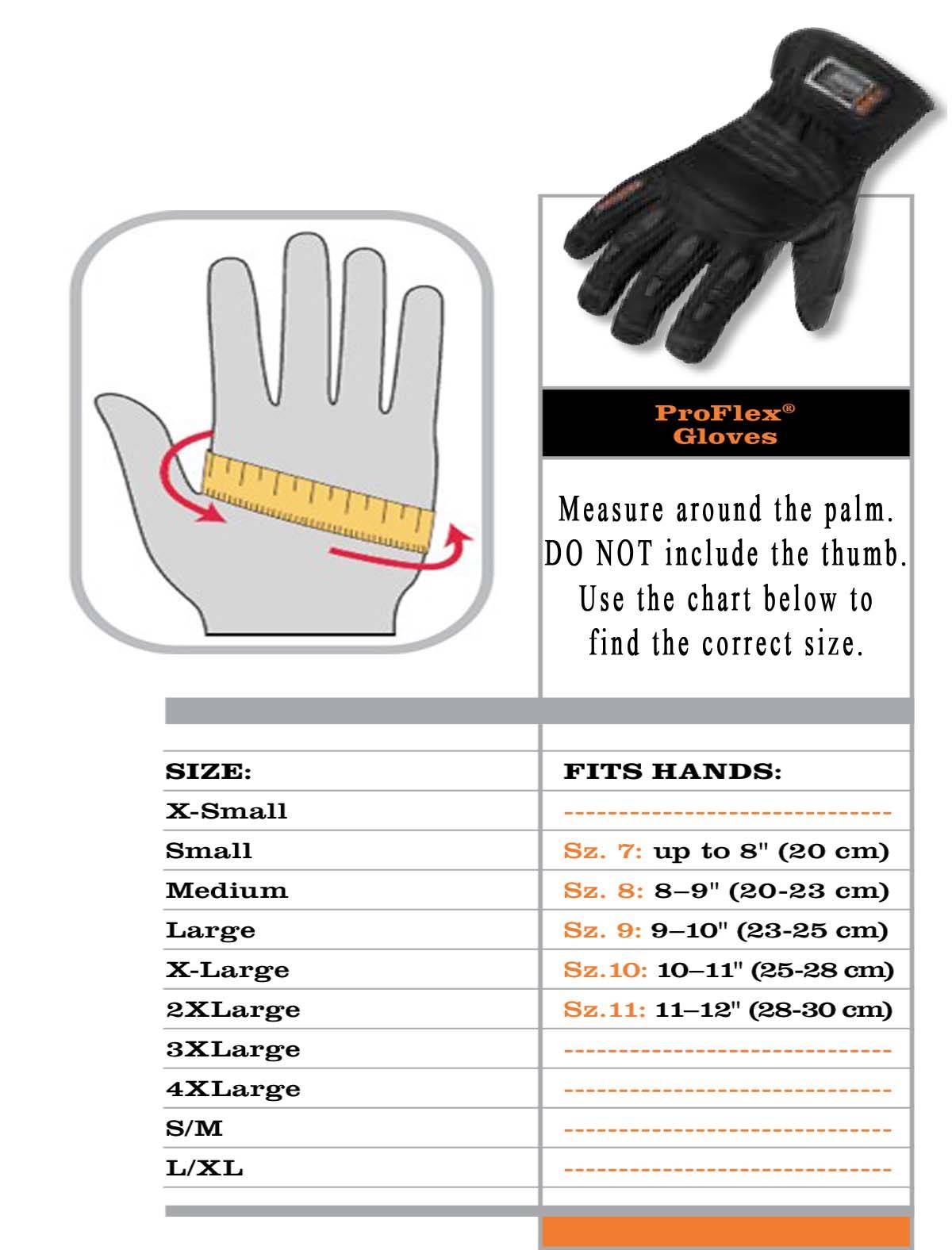 Dragon Fire Glove Size Chart